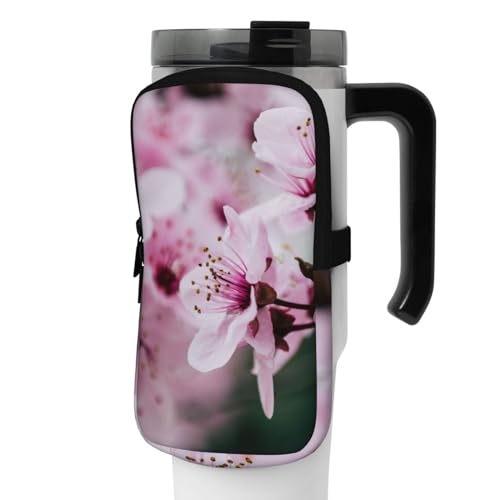 OUSIKA Pink Cherry Blossoms Print Water Bottle Pouch Tumbler Pouch Bag Handheld Sports Drink Bottle Accessories Bag Zipper Pouch Belt Bag for Men Women, Schwarz , M von OUSIKA