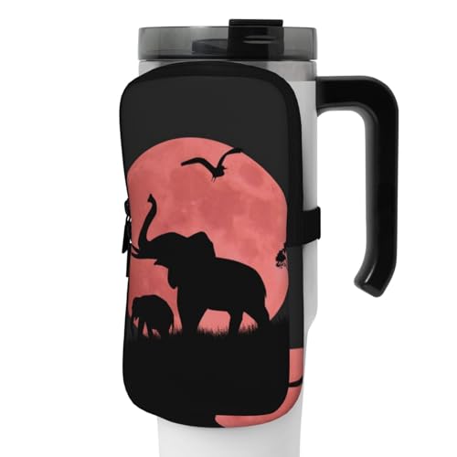 OUSIKA Pink Moon Elephant Print Water Bottle Pouch Tumbler Pouch Bag Handheld Sports Drink Bottle Accessories Bag Zipper Pouch Belt Bag for Men Women, Schwarz , S von OUSIKA