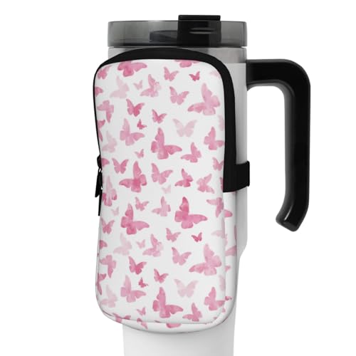 OUSIKA Pink butterflies Print Water Bottle Pouch Tumbler Pouch Bag Handheld Sports Drink Bottle Accessories Bag Zipper Pouch Belt Bag for Men Women, Schwarz , M von OUSIKA