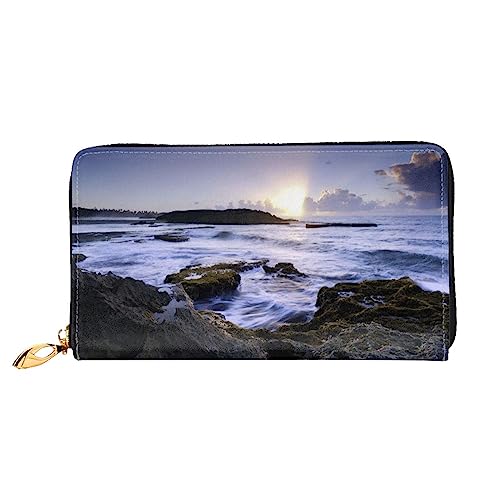 OUSIKA Puerto Rico - Strand Damen Geldbörse Leder Große Kapazität Reißverschluss Clutch Handtasche Münzbörse für Frauen, Schwarz , Einheitsgröße von OUSIKA