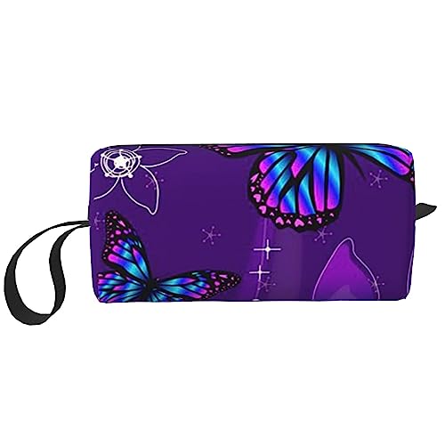 OUSIKA Purple Butterfly Cosmetic Bags for Women Portable Makeup Bag Travel Storage Bag Daily Receive Bag Large Capacity Toiletry Bag, White, One Size, weiß, Einheitsgröße von OUSIKA