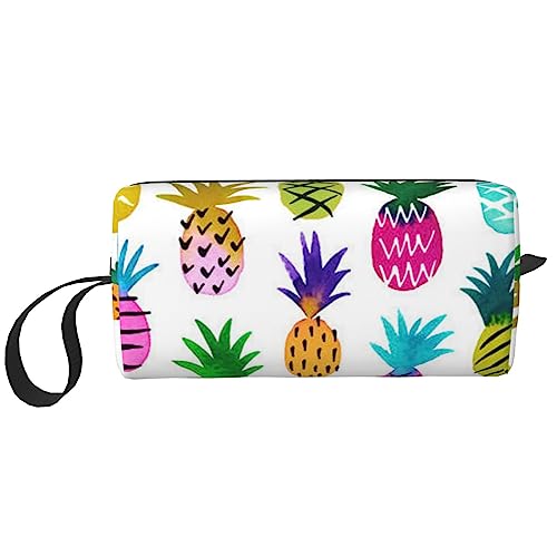 OUSIKA Rainbow Ananas Kosmetiktaschen für Frauen Tragbare Make-up-Tasche Reise Aufbewahrungstasche Täglich Empfang Tasche Große Kapazität Kulturbeutel, Weiß, Einheitsgröße, weiß, Einheitsgröße von OUSIKA