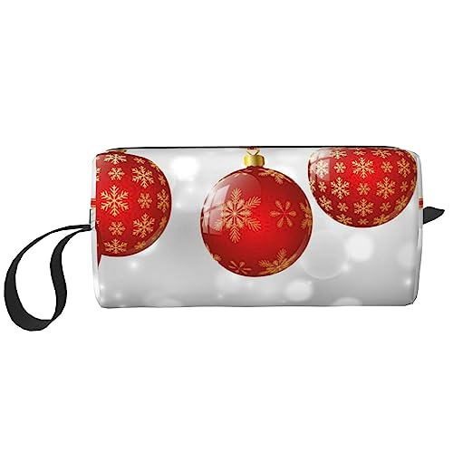 OUSIKA Red Ball Xmas Kosmetiktaschen für Frauen Tragbare Make-up-Tasche Reise Aufbewahrungstasche Täglicher Empfang Tasche Große Kapazität Kulturbeutel, Weiß, Einheitsgröße, weiß, Einheitsgröße von OUSIKA