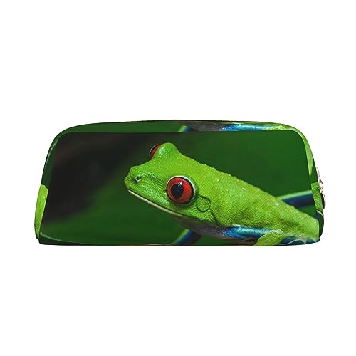 OUSIKA Red Eyed Tree Frog Make-up-Tasche Leder Federmäppchen Reise Kulturbeutel Kosmetiktasche Täglich Aufbewahrungstasche für Frauen, gold, Einheitsgröße von OUSIKA