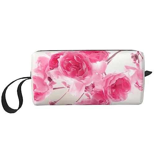 OUSIKA Rosa Blumen Kosmetiktaschen für Frauen Tragbare Make-up-Tasche Reise Aufbewahrungstasche Täglich Empfang Tasche Große Kapazität Kulturbeutel, Weiß, Einheitsgröße, weiß, Einheitsgröße von OUSIKA