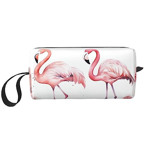 OUSIKA Rosa Flamingos Kosmetiktaschen für Frauen Tragbare Make-up-Tasche Reise Aufbewahrungstasche Täglich Empfang Tasche Große Kapazität Kulturbeutel, Weiß, Einheitsgröße, weiß, Einheitsgröße von OUSIKA