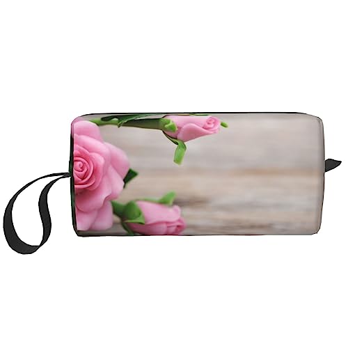 OUSIKA Rosa Rosen Kosmetiktaschen für Frauen Tragbare Make-up-Tasche Reise Aufbewahrungstasche Täglich Empfang Tasche Große Kapazität Kulturbeutel, Weiß, Einheitsgröße, weiß, Einheitsgröße von OUSIKA