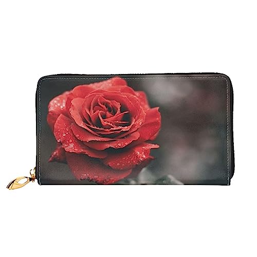 OUSIKA Rose Flower Damen Geldbörse Leder Große Kapazität Reißverschluss Clutch Handtasche Münzbörse für Frauen, Schwarz , Einheitsgröße von OUSIKA