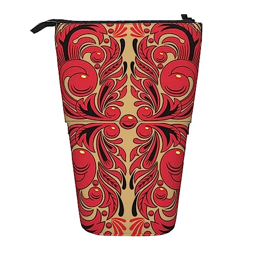 OUSIKA Russische Kunst Muster Bleistift Fall Teleskop Stift Tasche Kosmetik Tasche Organizer Nette Stand-Up Stift Beutel, Schwarz , Einheitsgröße, Münzbeutel von OUSIKA