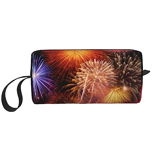 OUSIKA Schöne Feuerwerk Kosmetiktaschen für Frauen Tragbare Make-up-Tasche Reise Aufbewahrungstasche Täglich Empfang Tasche Große Kapazität Kulturbeutel, Weiß, Einheitsgröße, weiß, Einheitsgröße von OUSIKA