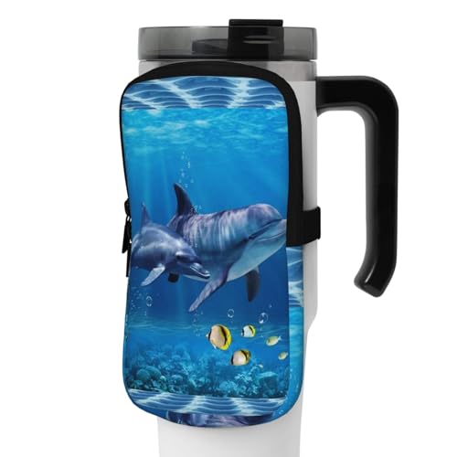 OUSIKA Sea Dolphins Print Water Bottle Pouch Tumbler Pouch Bag Handheld Sports Drink Bottle Accessories Bag Zipper Pouch Belt Bag for Men Women, Schwarz , S von OUSIKA