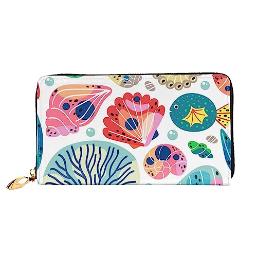 OUSIKA Sea Life Damen Geldbörse Leder Große Kapazität Reißverschluss Clutch Handtasche Münzbörse für Frauen, Schwarz , Einheitsgröße von OUSIKA