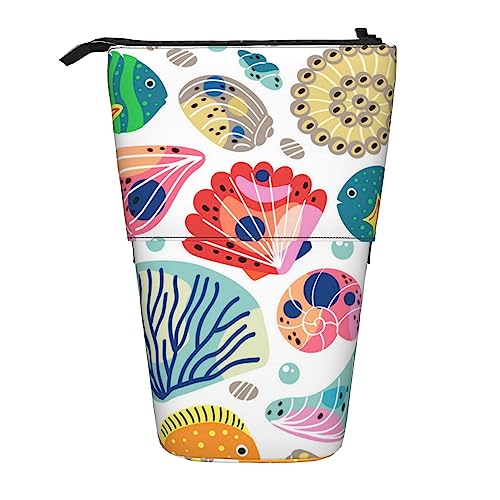 OUSIKA Sea Life Federmäppchen Stehend Stiftebox Teleskop Bleistifthalter Bleistift Tasche Organizer Make-up Tasche, Sea Life, Einheitsgröße, Teleskop-Bleistifthalter von OUSIKA