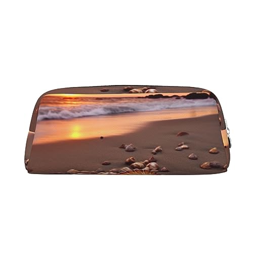 OUSIKA Shell Beach Sunset Make-up-Tasche, Leder, Federmäppchen, Reise-Kulturbeutel, Kosmetiktasche, tägliche Aufbewahrungstasche für Damen, silber, Einheitsgröße von OUSIKA