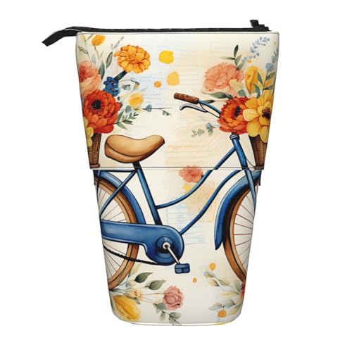 OUSIKA Stehende Blume Fahrrad Federmäppchen Niedliche Federtasche Teleskop-Bleistifttasche Pop-Up-Stifthalter Make-up-Tasche für Damen und Herren, Schwarz , Einheitsgröße, Münzfach von OUSIKA