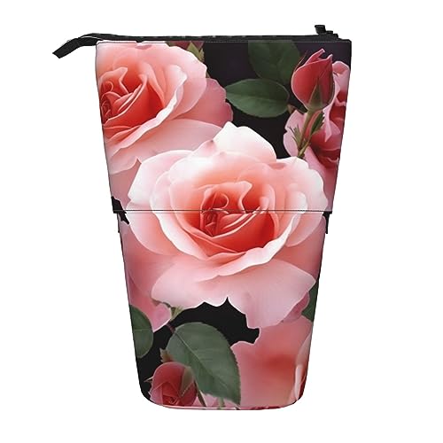 OUSIKA Stehende blühende Rose Blumen Bleistift Fall Niedlich Bleistift Tasche Teleskop Bleistift Pouch Pop Up Stifthalter Make-up Tasche für Geschenk, Schwarz , Einheitsgröße, Münzbeutel von OUSIKA