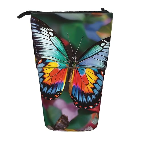 OUSIKA Stehende bunte Schmetterling Bleistift Fall Nette Bleistift Tasche Teleskop Bleistift Pouch Pop Up Stifthalter Make-up Tasche für Geschenk, Schwarz , Einheitsgröße, Münzbeutel von OUSIKA