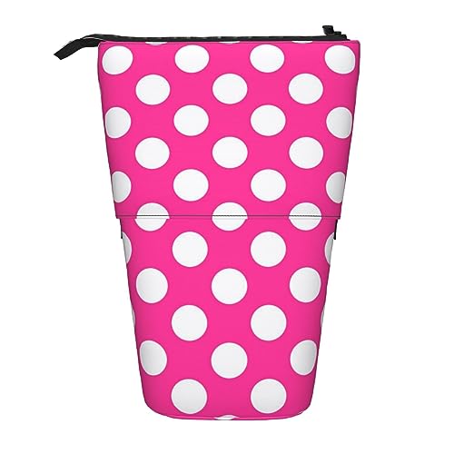 OUSIKA Stehende rosa Punkte Bleistift Fall Nette Bleistift Tasche Teleskop Bleistift Pouch Pop Up Stifthalter Make-up Tasche für Geschenk, Schwarz , Einheitsgröße, Münzbeutel von OUSIKA