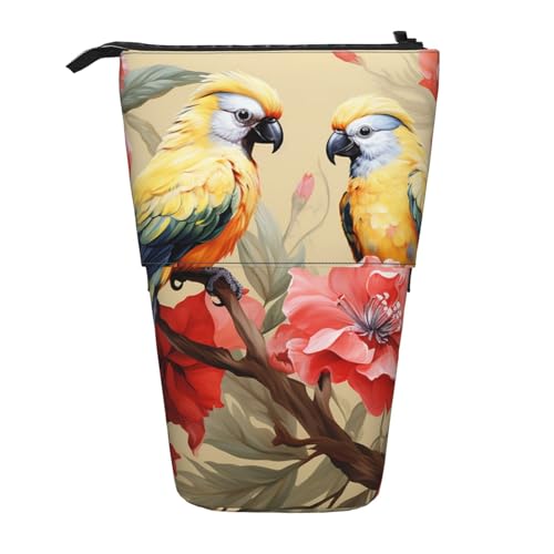 OUSIKA Stehendes Federmäppchen mit Blumen- und Vogelkunst, niedliches Federmäppchen, Teleskop-Federmäppchen, Pop-Up-Stifthalter, Make-up-Tasche für Weihnachten, Urlaub, Geschenk, Schwarz , von OUSIKA