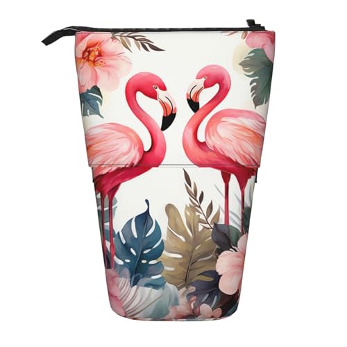 OUSIKA Stehendes Federmäppchen mit Blumenmuster und Flamingo, niedliches Federmäppchen, Teleskop-Federmäppchen, Pop-Up-Stifthalter, Make-up-Tasche für Weihnachten, Urlaub, Geschenk, Schwarz , von OUSIKA