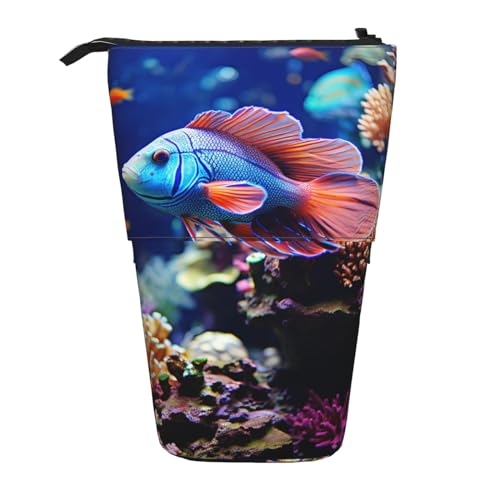 OUSIKA Stehendes Korallenriff-Fisch-Aquarium-Federmäppchen, niedliches Federmäppchen, Teleskop-Federmäppchen, Pop-Up-Stifthalter, Make-up-Tasche für Weihnachten, Urlaub, Geschenk, Schwarz , von OUSIKA