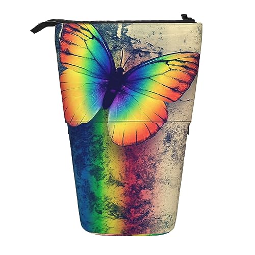 OUSIKA Stehendes Regenbogen-Schmetterling-Federmäppchen, niedliches Federmäppchen, Teleskop-Bleistiftbeutel, Pop-Up-Stifthalter, Make-up-Tasche für Geschenk, Schwarz , Einheitsgröße, Münzbeutel von OUSIKA