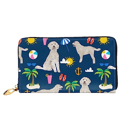 OUSIKA Strand Golden Retriever Hund Damen Geldbörse Leder Große Kapazität Reißverschluss Clutch Handtasche Münzbörse für Frauen, Schwarz , Einheitsgröße von OUSIKA