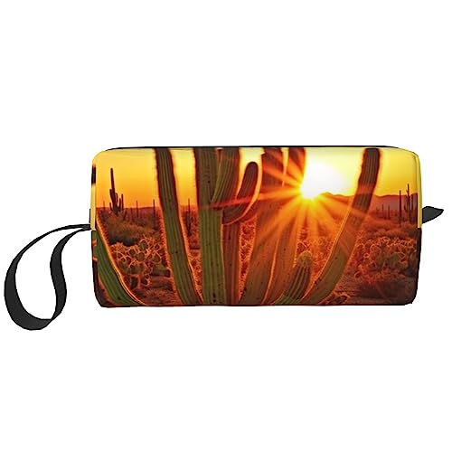 OUSIKA Sunset Cactus in Desert Kosmetiktaschen für Frauen Tragbare Make-up-Tasche Reise Aufbewahrungstasche Täglich Empfang Tasche Große Kapazität Kulturbeutel, Weiß, Einheitsgröße, weiß, von OUSIKA