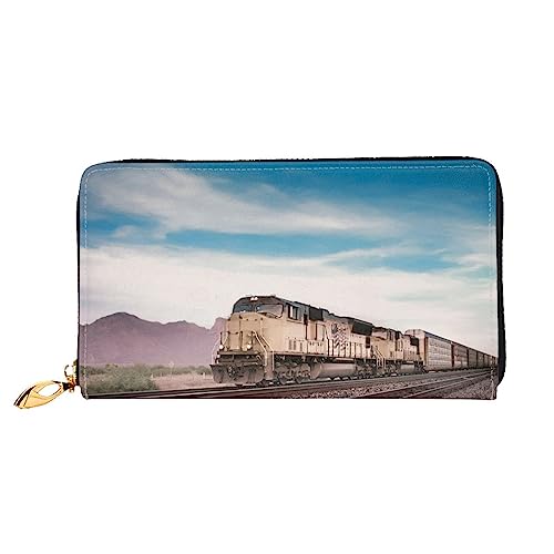 OUSIKA Train Running in Desert Damen Geldbörse Leder Große Kapazität Reißverschluss Clutch Handtasche Münzbörse für Frauen, Schwarz , Einheitsgröße von OUSIKA