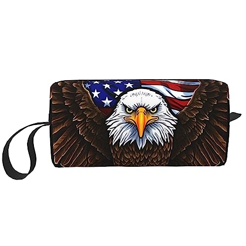 OUSIKA USA-Flagge Patriotischer Adler Kosmetiktaschen für Frauen Tragbare Make-up-Tasche Reise Aufbewahrungstasche Täglicher Empfang Tasche Große Kapazität Kulturbeutel, Weiß, Einheitsgröße, weiß, von OUSIKA