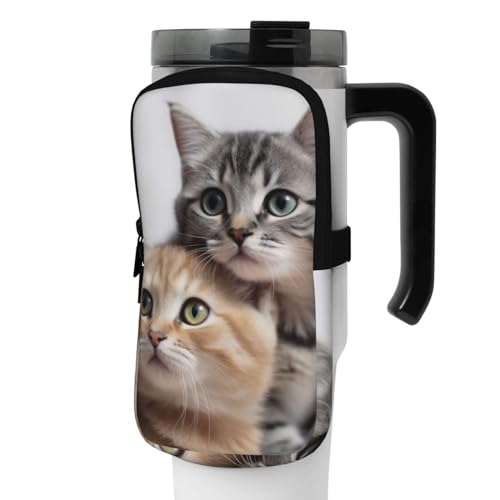 OUSIKA Wasserflasche mit Katzen-Motiv, Beutel, Tasche, Handheld-Sport-Trinkflasche, Zubehör, Tasche, Reißverschluss, Gürteltasche für Männer und Frauen, Schwarz , S von OUSIKA