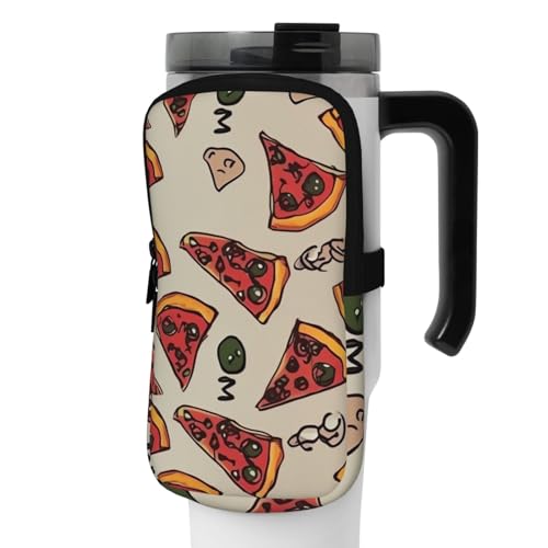 OUSIKA Wasserflasche mit Pizza-Muster, Beutel, Beutel, Tasche, Handheld-Sport-Trinkflasche, Zubehör, Tasche, Reißverschluss, Gürteltasche für Männer und Frauen, Schwarz , S von OUSIKA