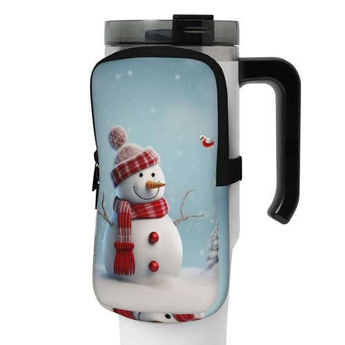 OUSIKA Wasserflasche mit Schneemann-Motiv, Beutel, Tasche, Handheld-Sport-Trinkflasche, Zubehör, Tasche, Reißverschluss, Gürteltasche für Männer und Frauen, Schwarz , S von OUSIKA