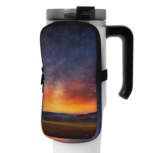 OUSIKA Wasserflasche mit Sternennacht, Sonnenuntergang, Himmelslandschaft, Beutel, Trinkflasche, Zubehör, Tasche, Reißverschluss, Gürteltasche für Männer und Frauen, Schwarz , S von OUSIKA