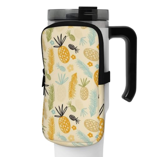 OUSIKA Wasserflaschen-Beutel mit Ananas-Muster, Beutel, Tasche, Handheld-Sport-Trinkflasche, Zubehör, Tasche, Reißverschluss, Gürteltasche für Männer und Frauen, Schwarz , S von OUSIKA