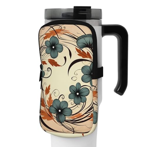 OUSIKA Wasserflaschen-Beutel mit Blumenkranz-Druck, Beutel, Tasche, Handheld-Sport-Trinkflasche, Zubehör, Tasche, Reißverschluss, Gürteltasche für Männer und Frauen, Schwarz , S von OUSIKA