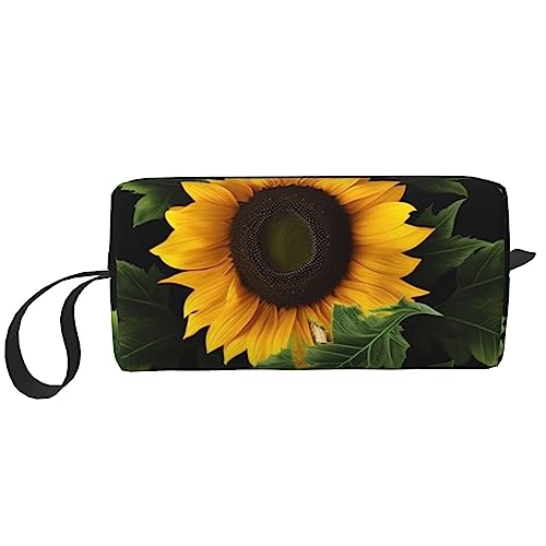 OUSIKA Weed with Sunflower Cosmetic Bags for Women Portable Makeup Bag Travel Storage Bag Daily Receive Bag Large Capacity Toiletry Bag, White, One Size, weiß, Einheitsgröße von OUSIKA