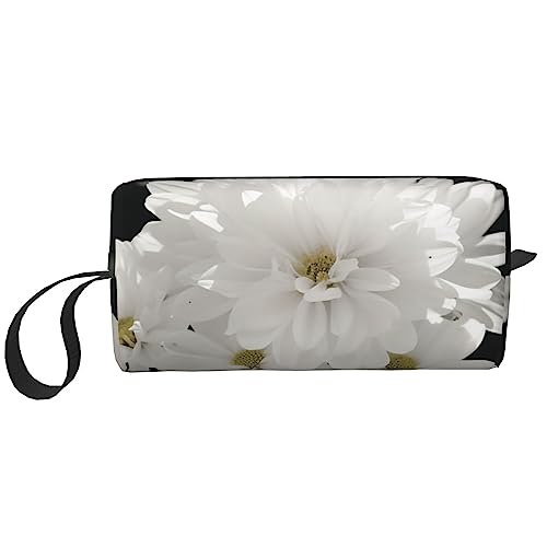 OUSIKA Weiße Blumen Kosmetiktaschen für Frauen Tragbare Make-up-Tasche Reise Aufbewahrungstasche Täglich Empfang Tasche Große Kapazität Kulturbeutel, Weiß, Einheitsgröße, weiß, Einheitsgröße von OUSIKA