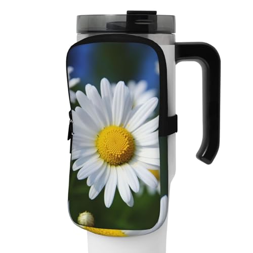 OUSIKA Wild White Daisy Flower Print Water Bottle Pouch Tumbler Pouch Bag Handheld Sports Drink Bottle Accessories Bag Zipper Pouch Belt Bag for Men Women, Schwarz , M von OUSIKA