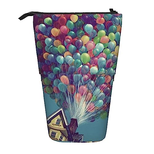 OUSIKA Wooden House Hot Air Balloon Pencil Case Telescopic Pen Bag Cosmetic Bag Organizer Cute Stand Up Pen Pouch, Schwarz , Einheitsgröße, Münzbeutel von OUSIKA