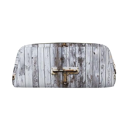 Old Wooden Barn Door Makeup Bag Leather Pencil Case Travel Toiletry Bag Cosmetic Bag Daily Storage Bag for Women, gold, Einheitsgröße, Taschen-Organizer von OUSIKA