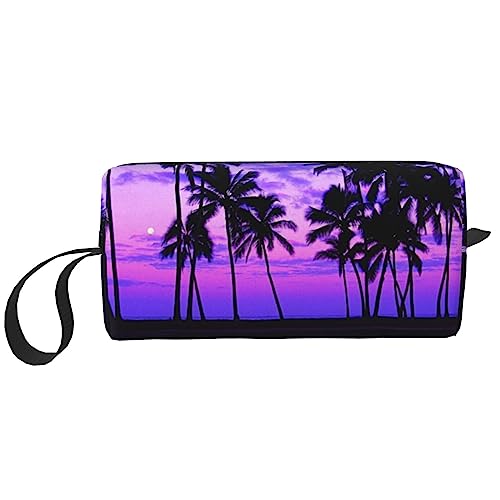 Palm Tree Purple Sunset Kosmetiktaschen für Frauen Tragbare Make-up-Tasche Reise Aufbewahrungstasche Täglich Empfang Tasche Große Kapazität Kulturbeutel, weiß, Einheitsgröße von OUSIKA