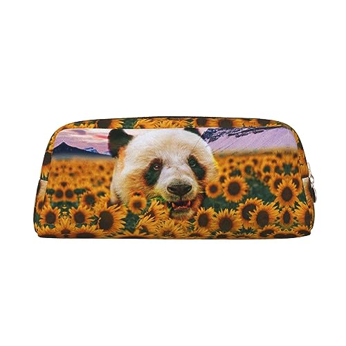 Panda und Sonnenblume Make-up-Tasche Leder Federmäppchen Reise Kulturbeutel Kosmetiktasche tägliche Aufbewahrungstasche für Frauen, gold, Einheitsgröße, Taschen-Organizer von OUSIKA