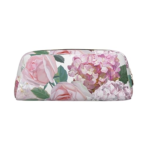 Pink Rose Hortensie Make-up Tasche Leder Federmäppchen Reise Kulturbeutel Kosmetiktasche tägliche Aufbewahrungstasche für Frauen, gold, Einheitsgröße, Taschen-Organizer von OUSIKA