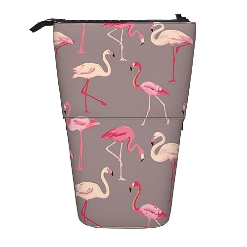 Rosa Flamingo Muster Bleistift Fall Langlebig Stehen Bis Bleistift Beutel Reise Comestic Tasche Aufbewahrungstasche Für Arbeit Büro, Schwarz , Einheitsgröße von OUSIKA