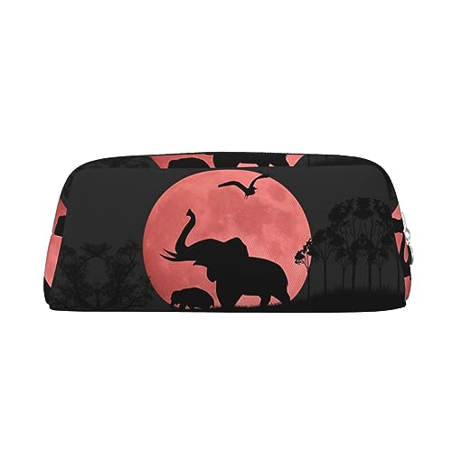 Rosa Mond Elefant Make-up Tasche Leder Federmäppchen Reise Kulturbeutel Kosmetiktasche Tägliche Aufbewahrungstasche für Frauen, silber, Einheitsgröße, Taschen-Organizer von OUSIKA