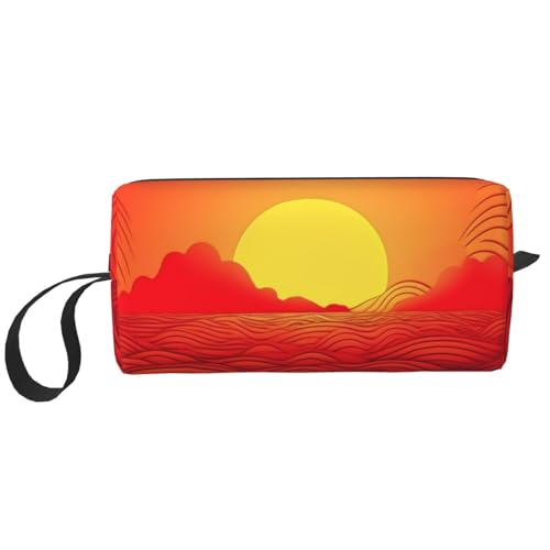 Rote Kosmetiktasche mit Sonnenaufgang für Damen, tragbare Make-up-Tasche, Reise-Aufbewahrungstasche, für den täglichen Gebrauch, große Kapazität, Kulturbeutel, weiß, Einheitsgröße von OUSIKA