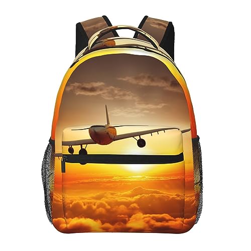 Rucksack mit Flugzeugmotiv bei Sonnenuntergang, große Kapazität, Laptoptasche für Damen und Herren, lässiger Rucksack für Reisen, Büro, Schwarz, Einheitsgröße von OUSIKA