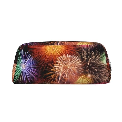 Schöne Feuerwerk-Make-up-Tasche Leder Federmäppchen Reise Kulturbeutel Kosmetiktasche tägliche Aufbewahrungstasche für Frauen, silber, Einheitsgröße, Taschen-Organizer von OUSIKA