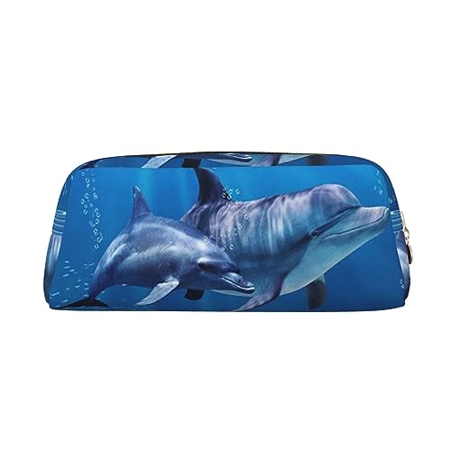 Sea Dolphins Make-up-Tasche, Leder, Federmäppchen, Reise-Kulturbeutel, Kosmetiktasche, tägliche Aufbewahrungstasche für Frauen, gold, Einheitsgröße, Taschen-Organizer von OUSIKA